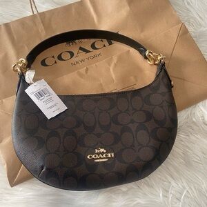 New Authentic Coach Brown Monogram Shoulder Bag